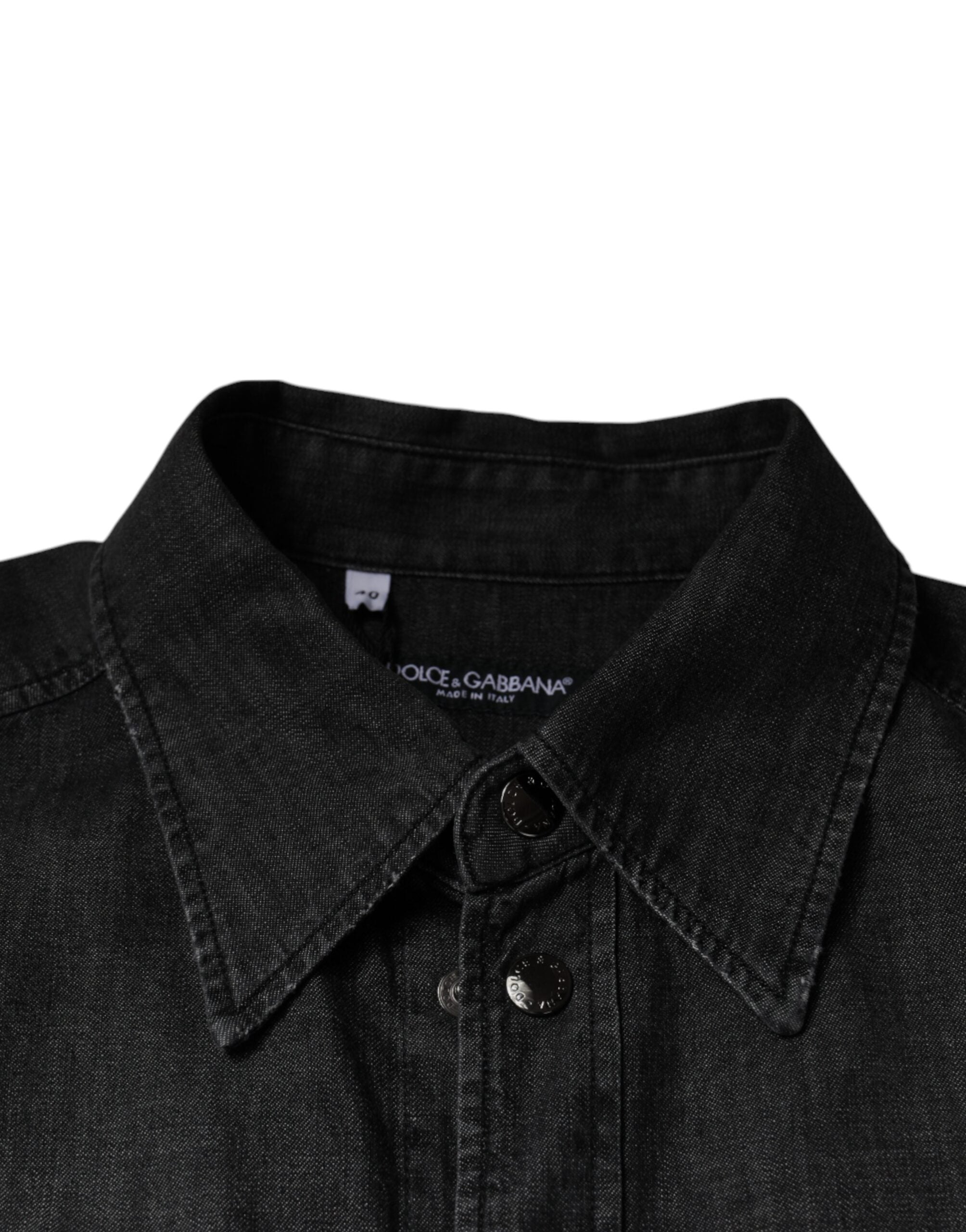 Dolce & Gabbana Black logo cotton shirt with denim button placket